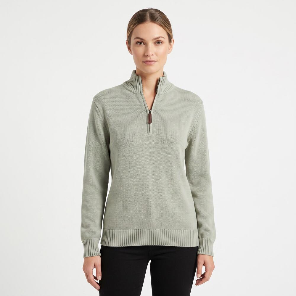 Brandy Melville Sage Green Cotton Quarter Zip Sweater Pullover